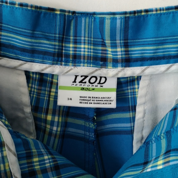 Men's Like-new Izod Golf Performance X Blue & Yellow Plaid Shorts Size 34 Waist - Picture 3 of 5